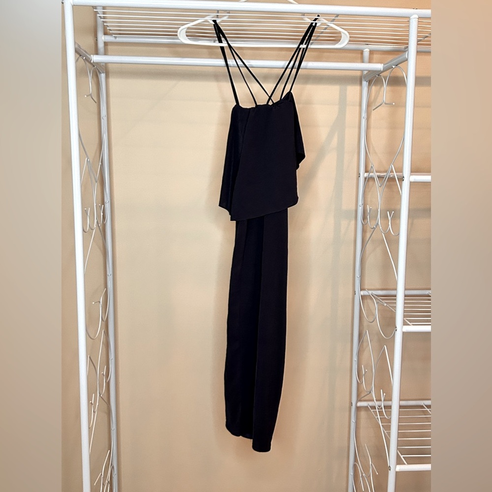 Navy Blue Small Dress with Open Back, Midi fit, and fun straps!